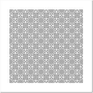 Black and white floral mandala print pattern Posters and Art